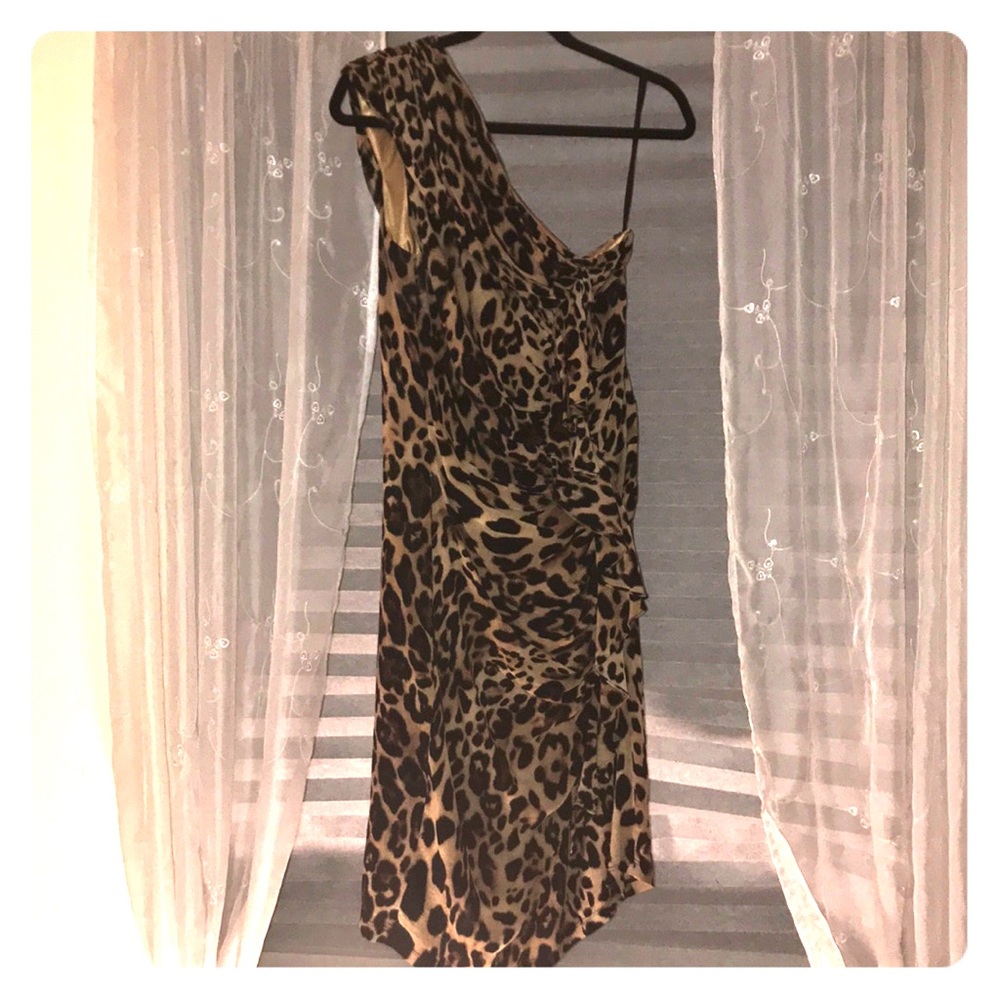 Animal print one shoulder dress